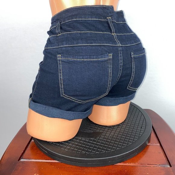 Mossimo Supply Co 4 / 27 Button Fly Zippered Cuffed Denim Dark Wash Shorts - Picture 5 of 8